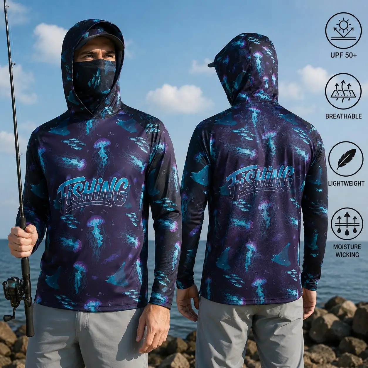 Camisa de pesca com capuz para - Fishing Mask Sun Protection avaliação e preço